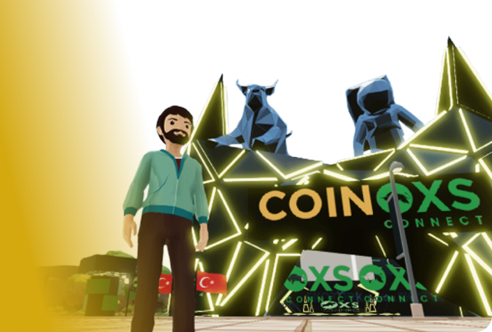 Banner image, a man with Coinoxs logo
